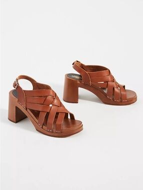 Swedish Hasbeens Vivi Caged Clogs Anthropologie Leather Sandals Brown 36 / 6